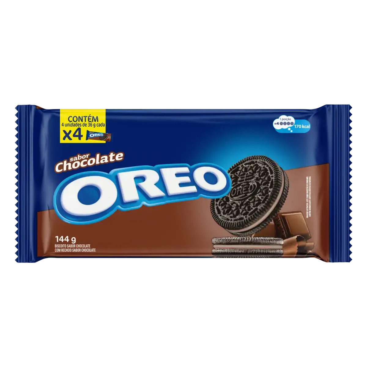 Pack Biscoito Chocolate Recheio Chocolate Oreo Pacote 144g 4 Unidades