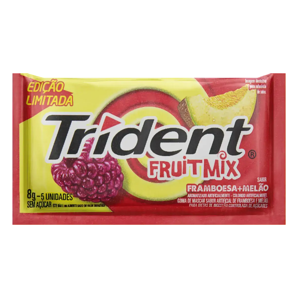 Goma De Mascar Framboesa E Melão Zero Açúcar Trident Fruit Mix Envelope 8g 5 Unidades