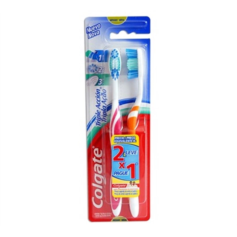Escova Dental Média Colgate Tripla Ação Cabeça Normal 2 Unidades