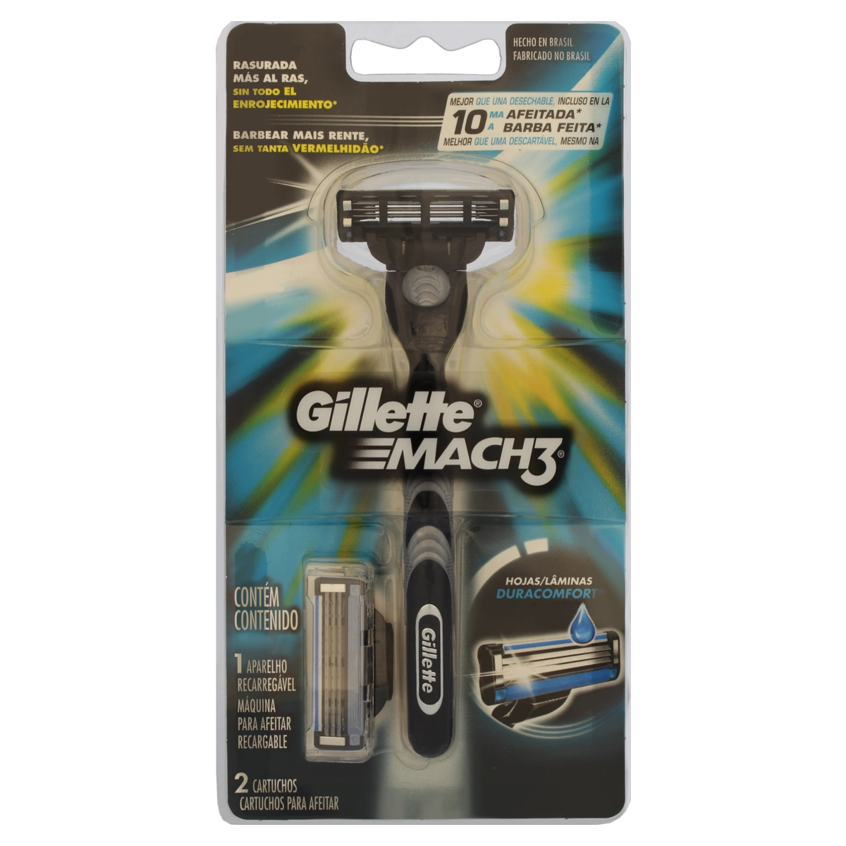 Kit 1 Aparelho Recarregável Para Barbear 2 Cargas Gillette Mach3