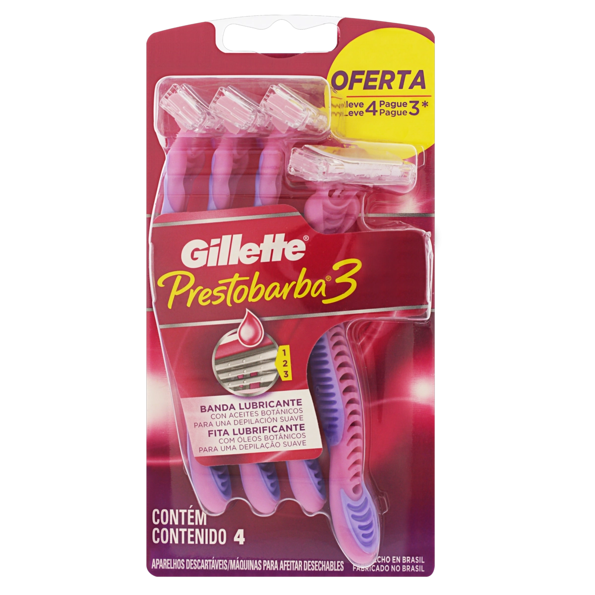 Aparelho Descartável Para Barbear Gillette Prestobarba3 4 Unidades