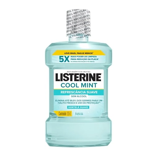 Enxaguante Bucal Antisséptico Zero álcool Menta Suave Listerine Frasco Leve 1,5l Pague 750ml