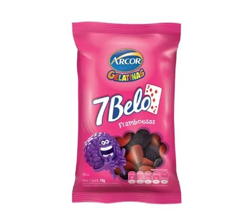Bala Arcor 7 Belo 70g Gelatinas Framboesa