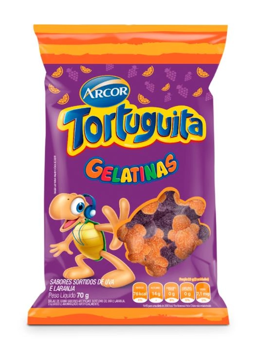 Bala Arcor Gelatinas 70g Tortuguita Uva/lar.