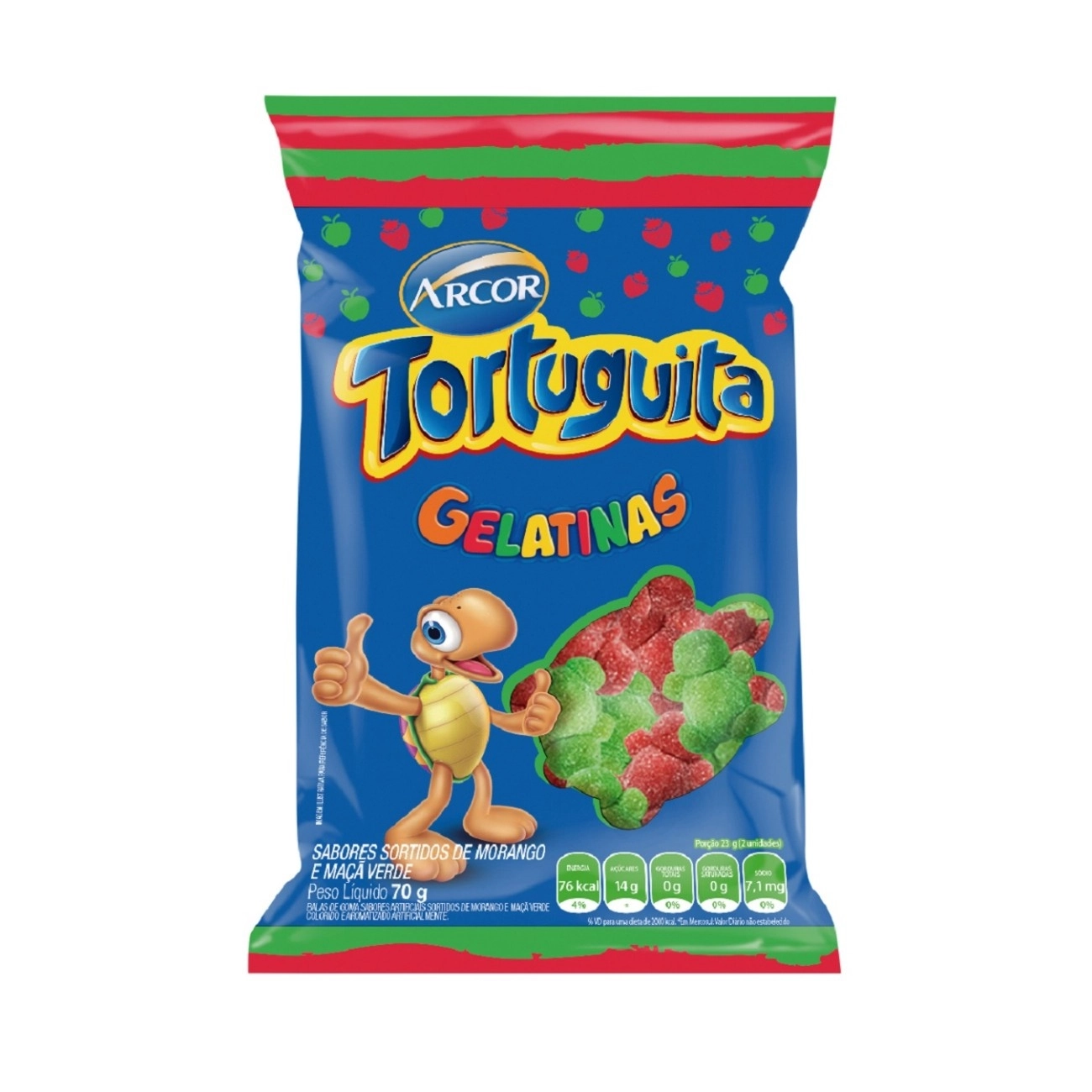 Bala Gelatina Arcor Tortuguita Morango 70g