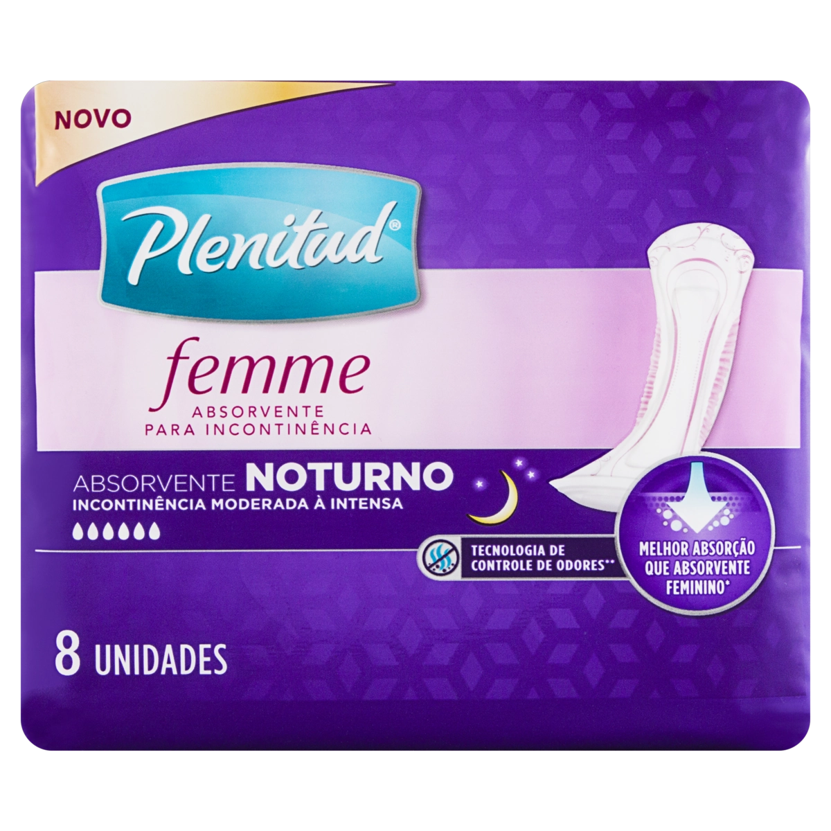 Absorvente Sem Abas Para Incontinência Urinária Plenitud Femme Noturno Pacote 8 Unidades