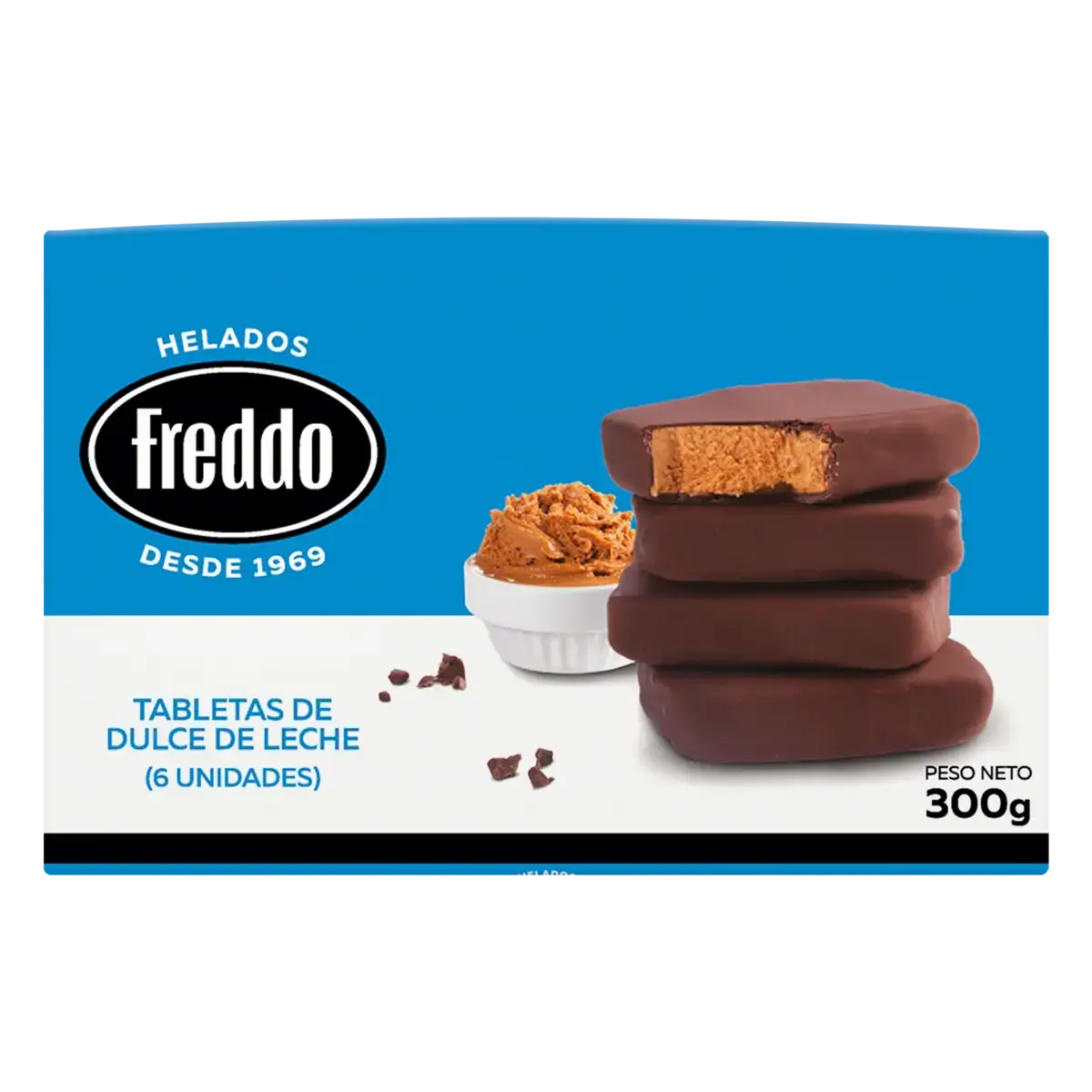Pack Sorvete Doce De Leite Cobertura Chocolate Meio Amargo Sem Glúten Freddo Caixa 300g 6 Unidades