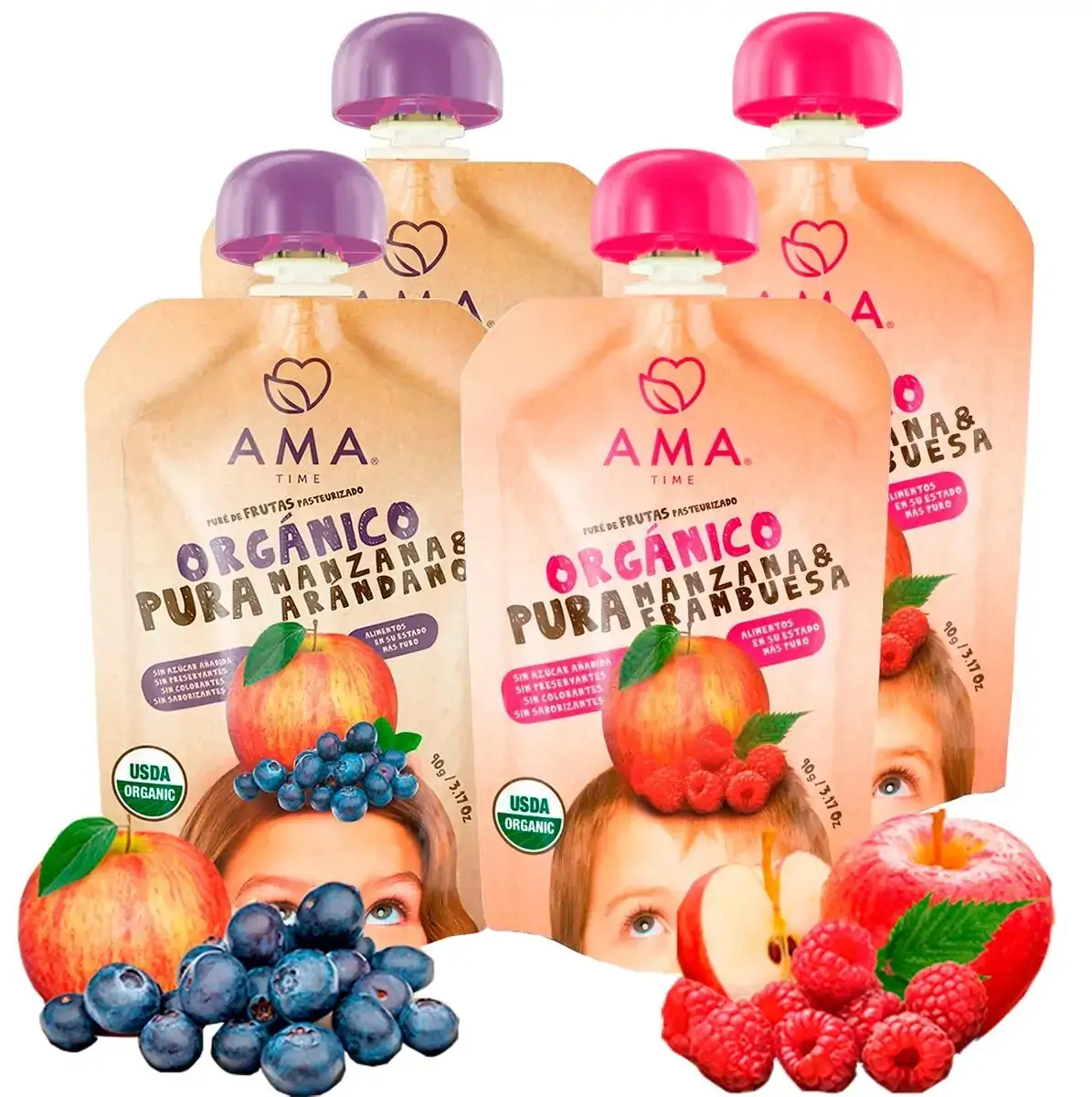 Purê De Frutas Time ôrganico Maçã E Framboesa Ama 90g