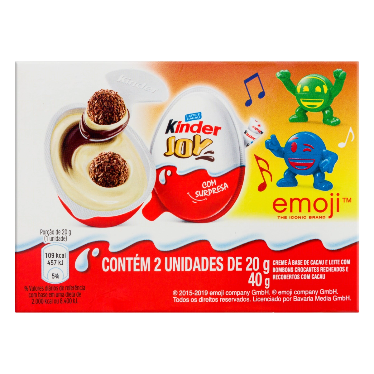 Pack Chocolate Recheio Creme De Cacau E Leite Kinder Joy Caixa 40g 2 Unidades