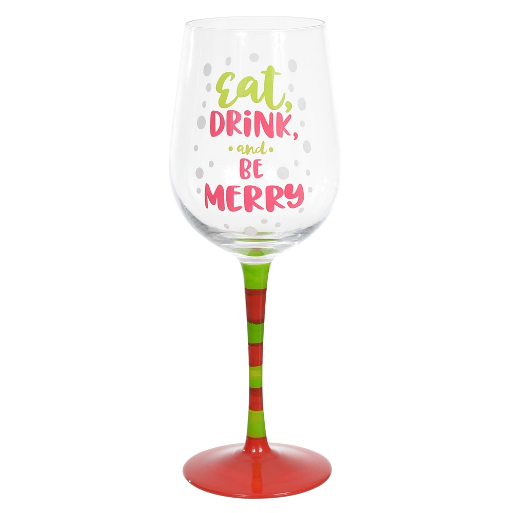 Taca Vinho Vidro Natal Be Merry Color 22,5cm 440ml 56998001 Florarte