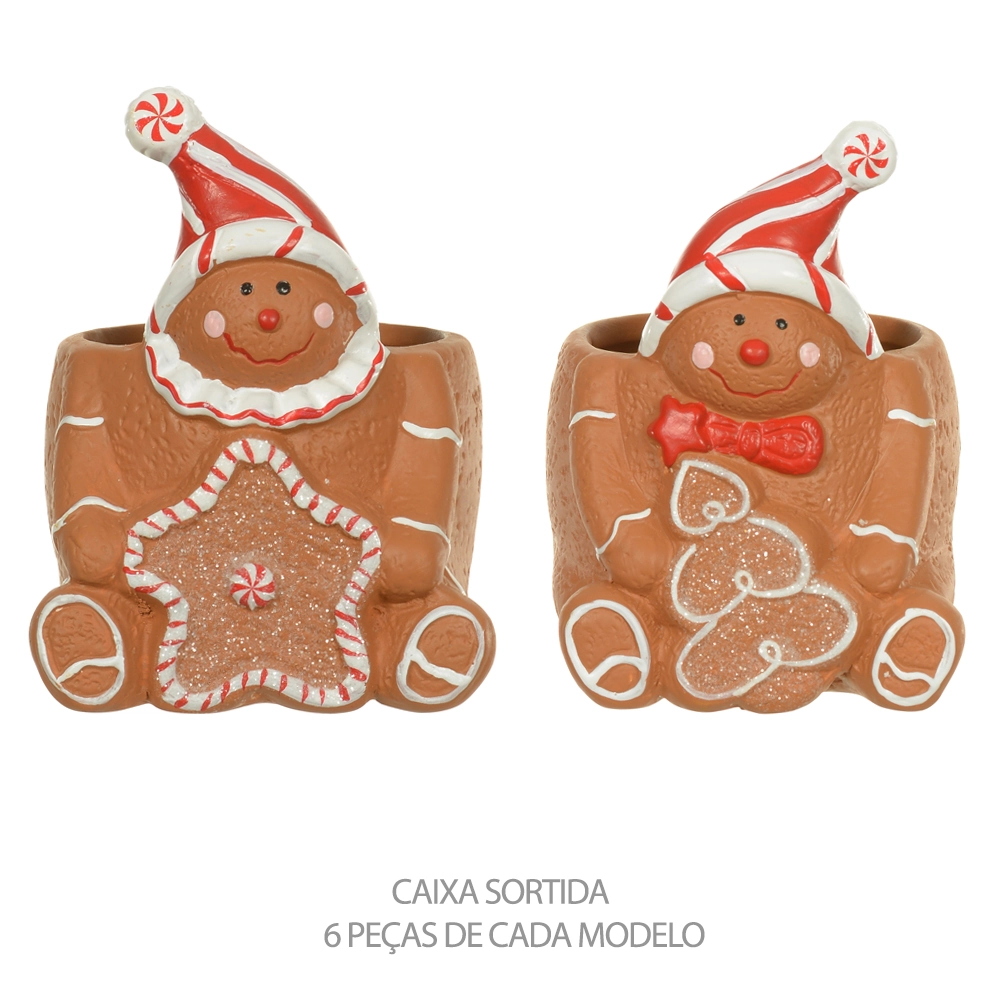Vaso Natal Biscoito Bege Colorido 10.7x8x9cm 57137001 Dea
