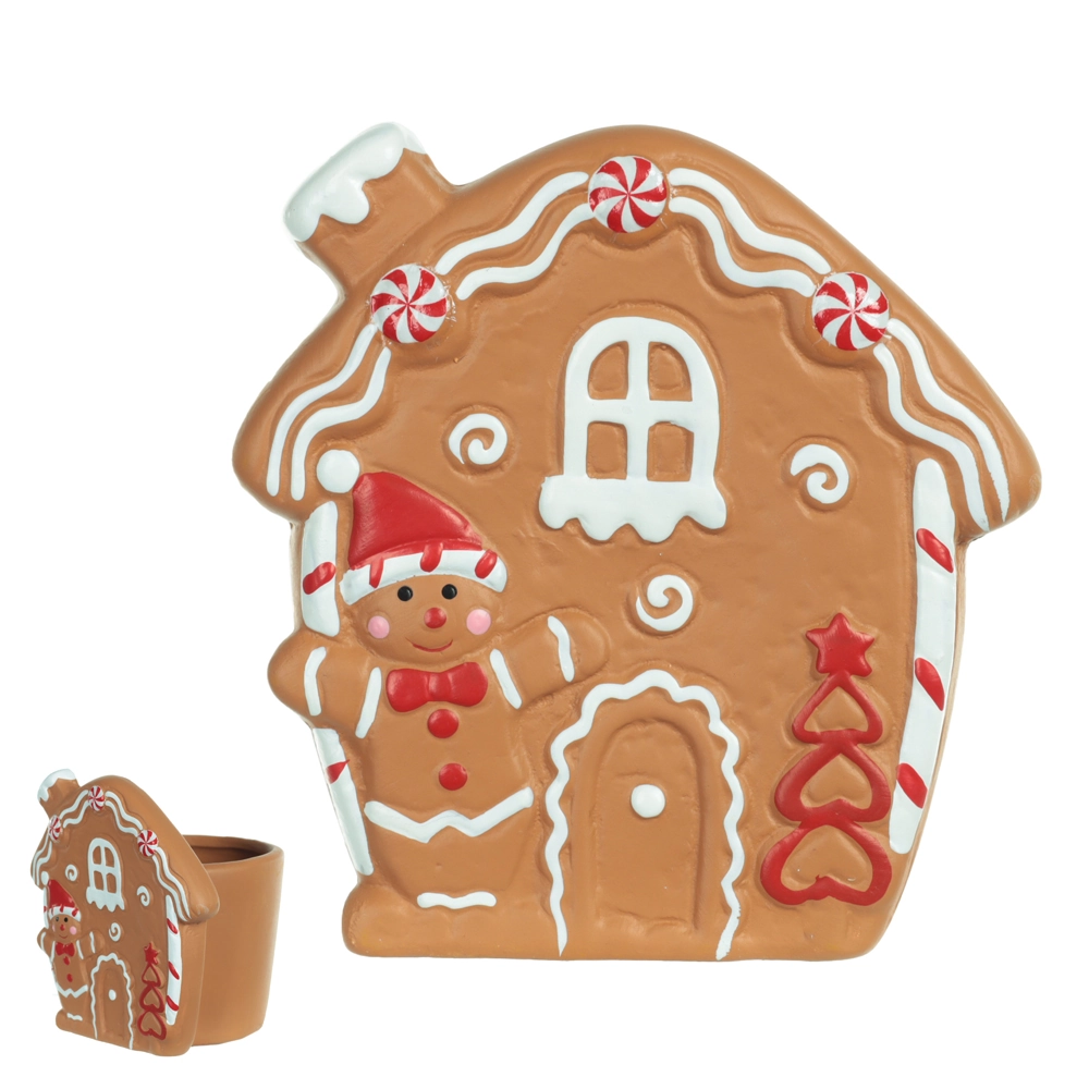 Vaso Natal Casinha Biscoito Bege Colorido 9.5x7.5x9.1cm 57151001 Dea