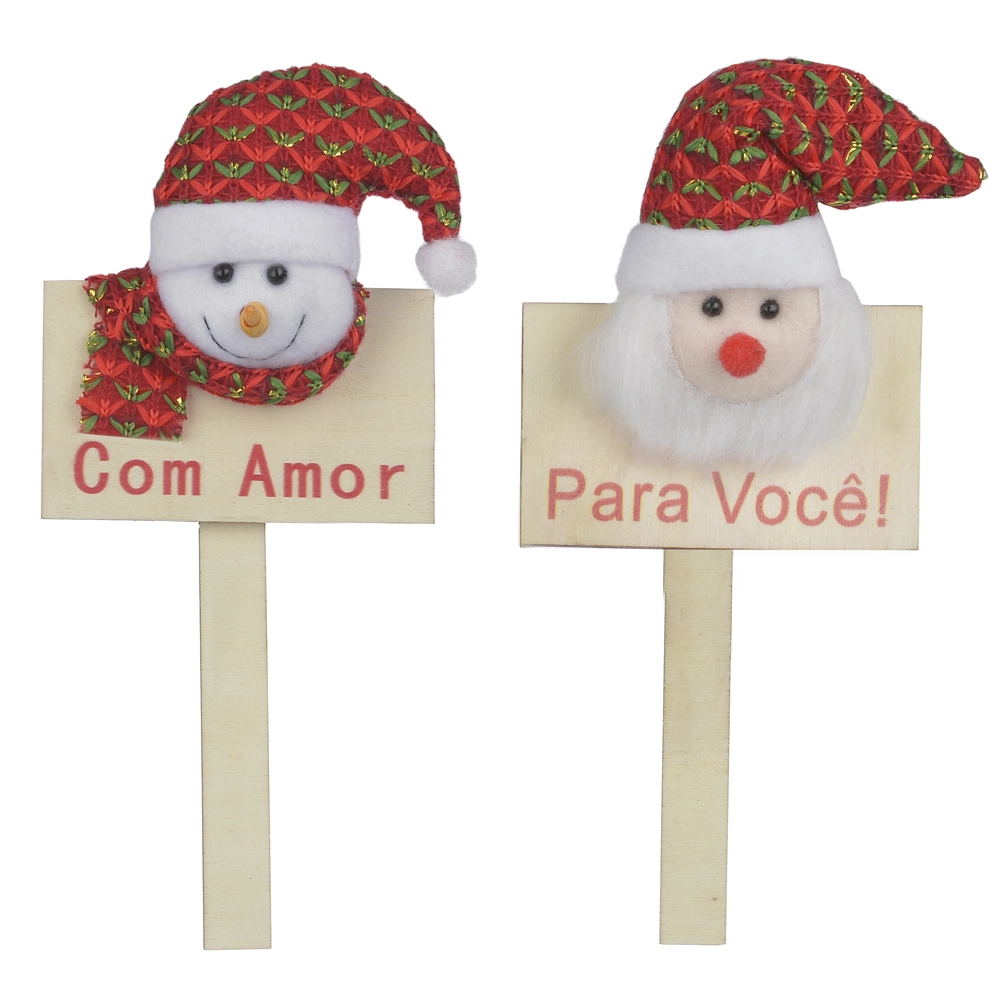 Placa Papai Noel Boneco De Neve C/02 Und Verm Verd 20x10cm 74029001 Dea