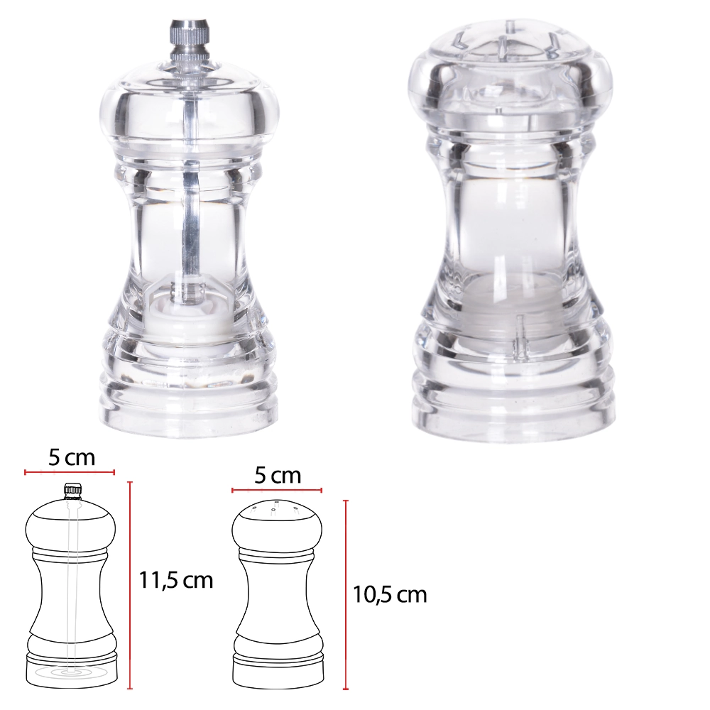 Cj Moedor Acrilico 11.5x5x5cm Pimenta Saleiro 2pcs Transp 76549001 Dea