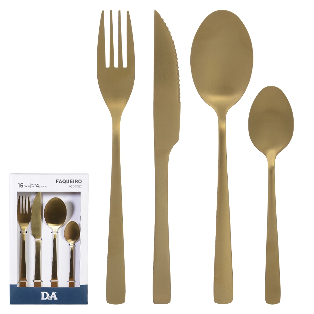 Faqueiro Aco Inox 16 Pecas Polido Dourado 76853002 Dea