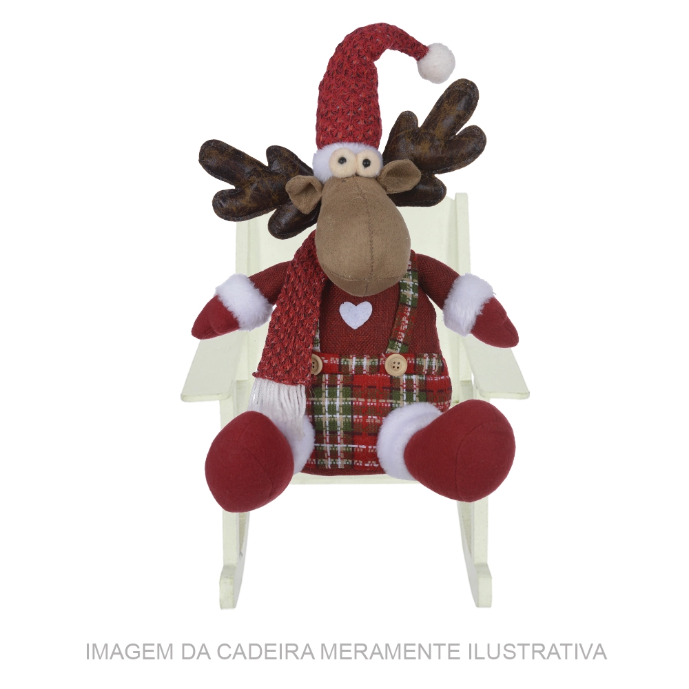 Boneco Natal Rena Sentado Vermelho 44x20cm 77641001 Dea