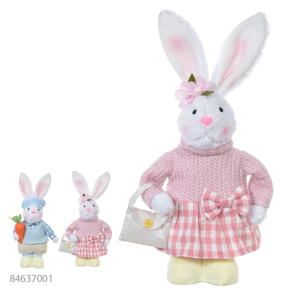 Pascoa Boneco Coelho Femea Em Pe Rosa Amarelo 43cm Florarte