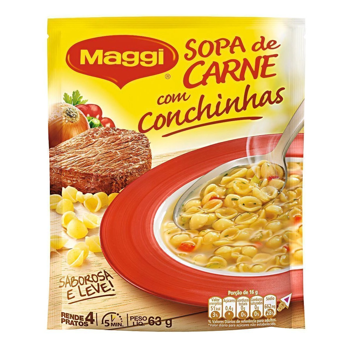 Sopa Carne Com Conchinhas Maggi Pacote 63g