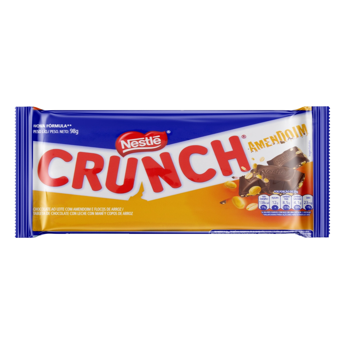 Chocolate Ao Leite Com Amendoim E Flocos De Arroz Crunch Pacote 98g