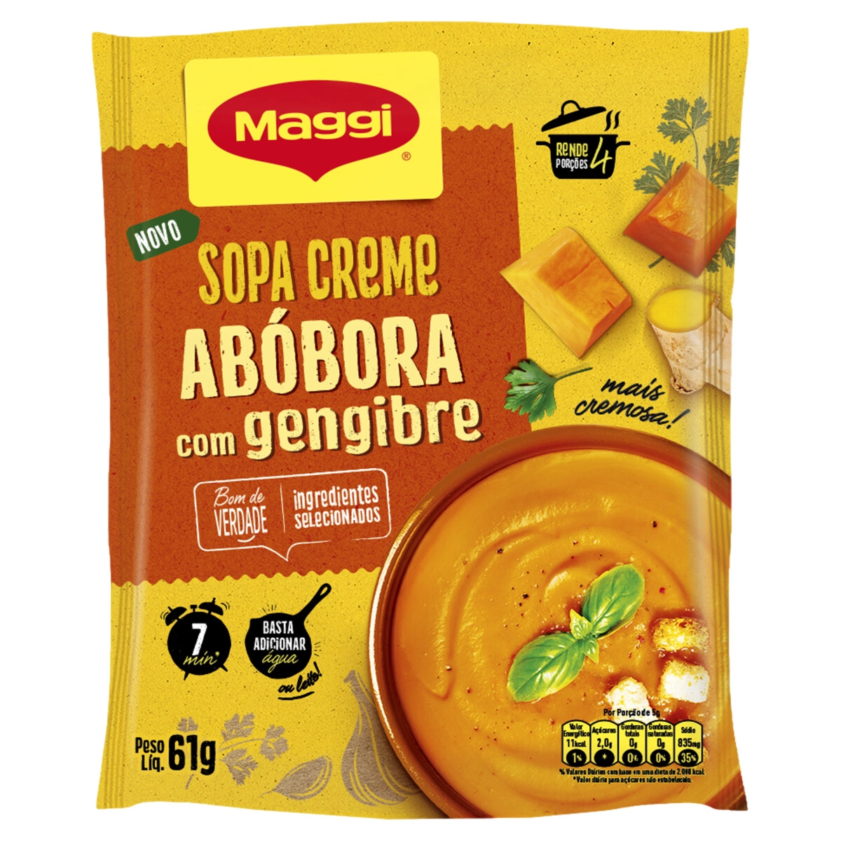 Sopa Creme Abóbora Com Gengibre Maggi Pacote 61g