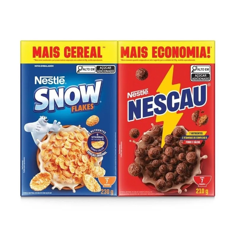Kit Cereal Matinal Chocolate Nescau 210g Snow Flakes 230g Mais Economia
