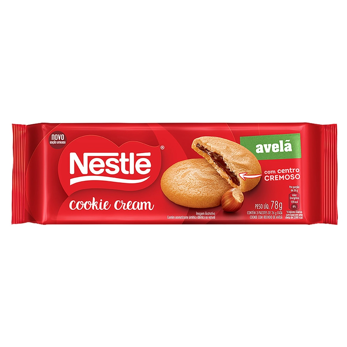 Biscoito Cookie Cream Recheio Avelã Nestlé Pacote 78g