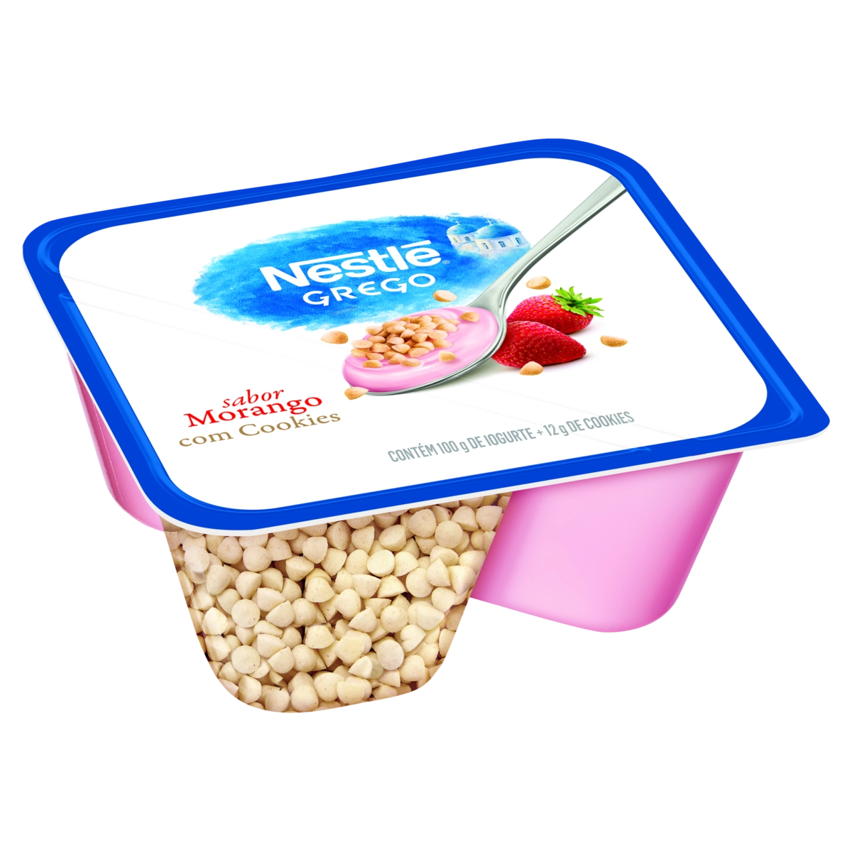 Iogurte Integral Grego Morango Com Cookies Nestlé Bandeja 112g
