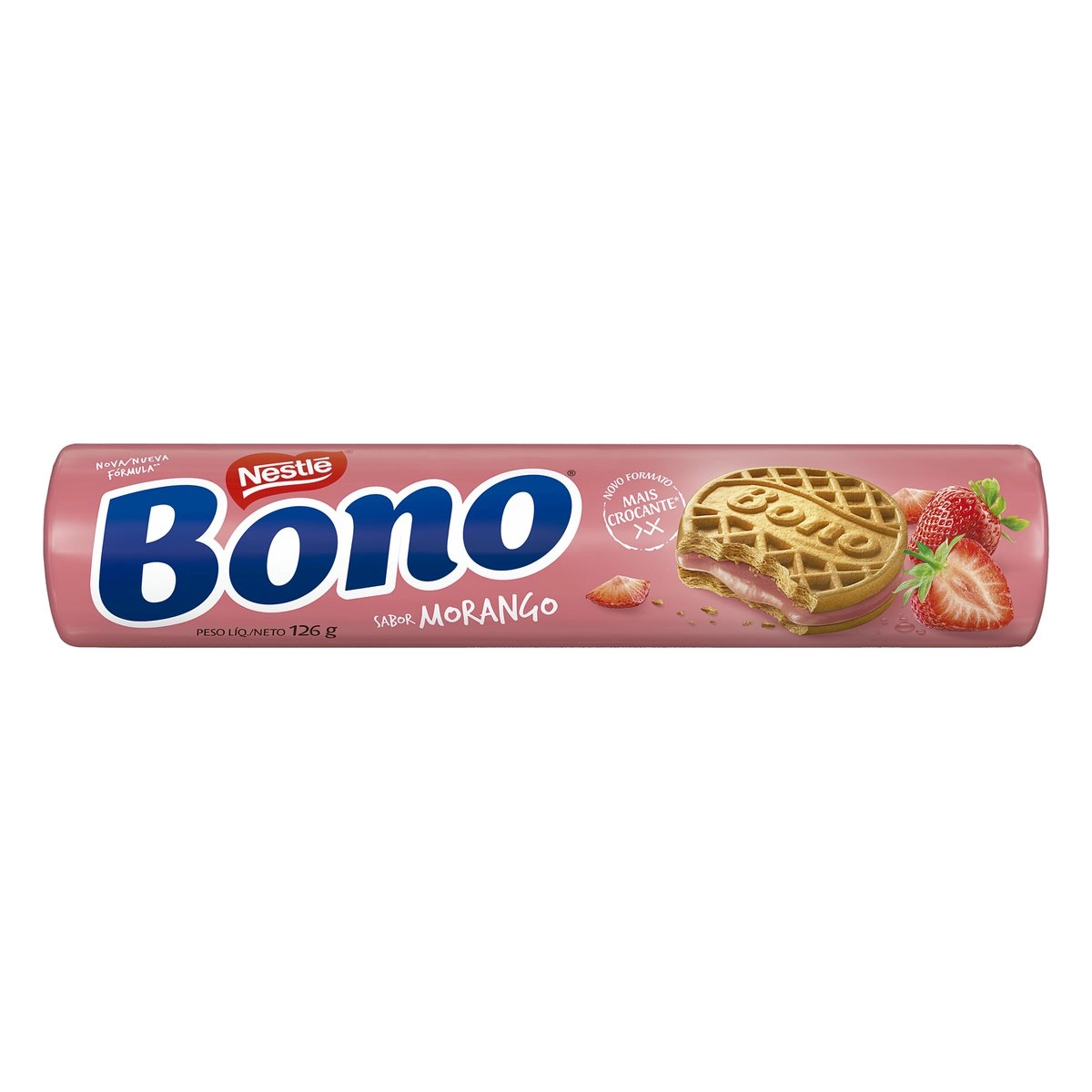 Biscoito Recheio Morango Bono Pacote 126g
