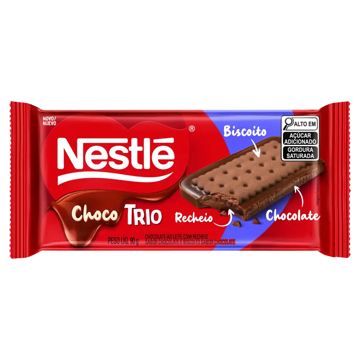 Chocolate Ao Leite Recheio Chocolate Com Biscoito De Chocolate Nestlé Choco Trio Pacote 90g
