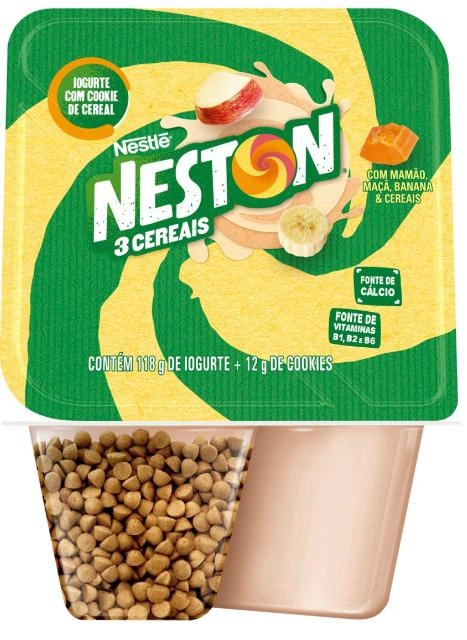 Iogurte Parcialmente Desnatado Mamão, Maçã, Banana Com Cookie De Cereal Neston 3 Cereais Bandeja 130