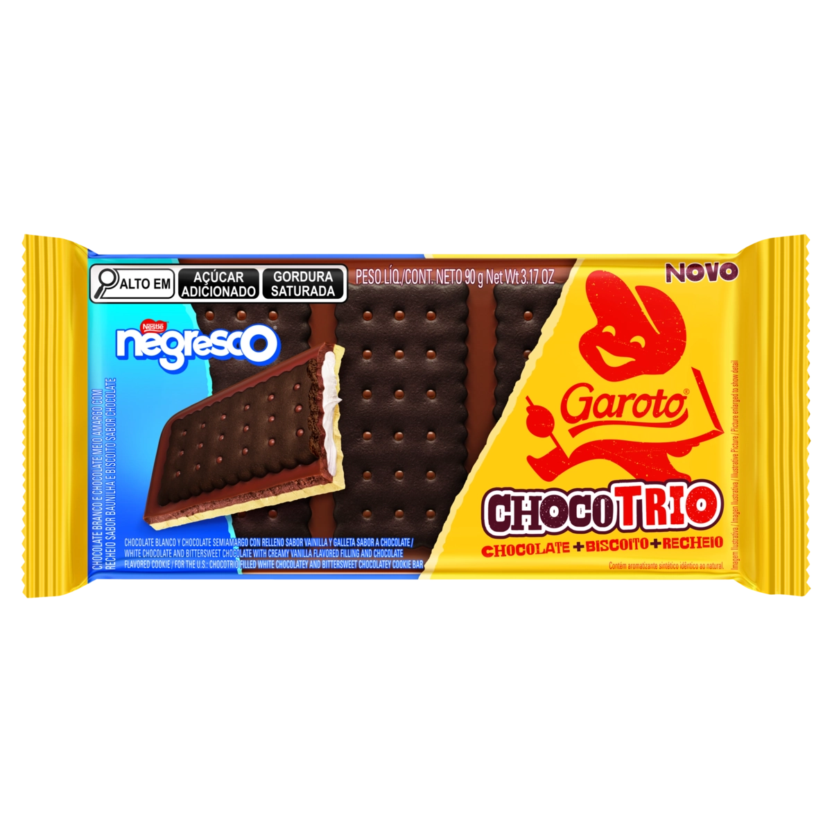 Chocolate Branco E Meio Amargo Recheio Negresco Garoto Chocotrio Pacote 90g