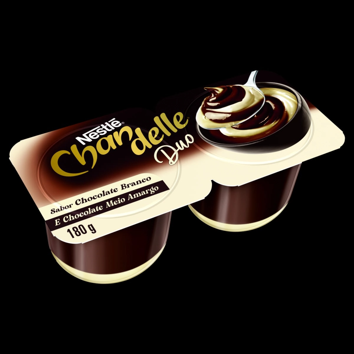 Sobremesa Láctea Chocolate Branco E Meio Amargo Chandelle Duo Bandeja 180g 2 Unidades