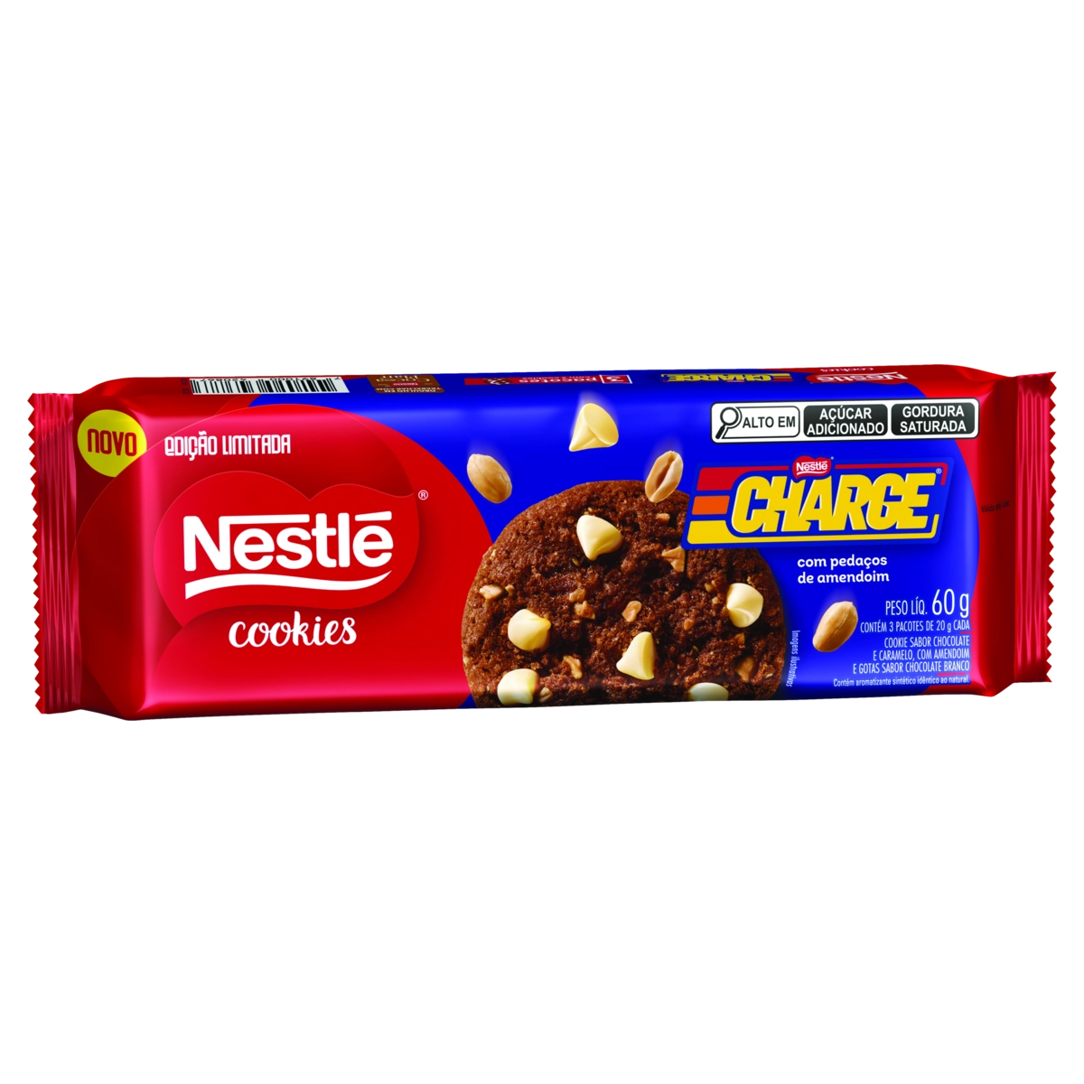 Biscoito Cookie Com Pedaços De Amendoim E Gotas De Chocolate Branco Charge Nestlé Pacote 60g
