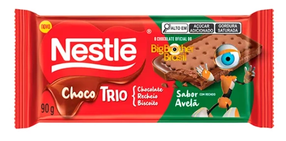 Chocolate Ao Leite Recheio Avelã E Biscoito De Chocolate Big Brother Brasil Nestlé Choco Trio Pacote