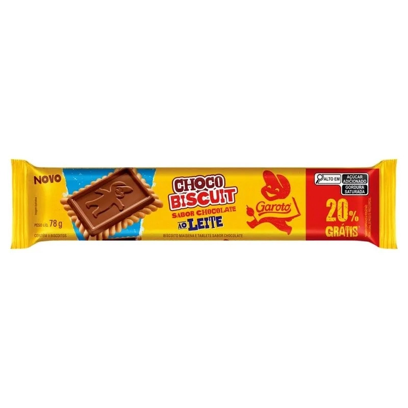 Bisc Garoto Choco Biscuit 78g Choc Ao Leite 20 Gts