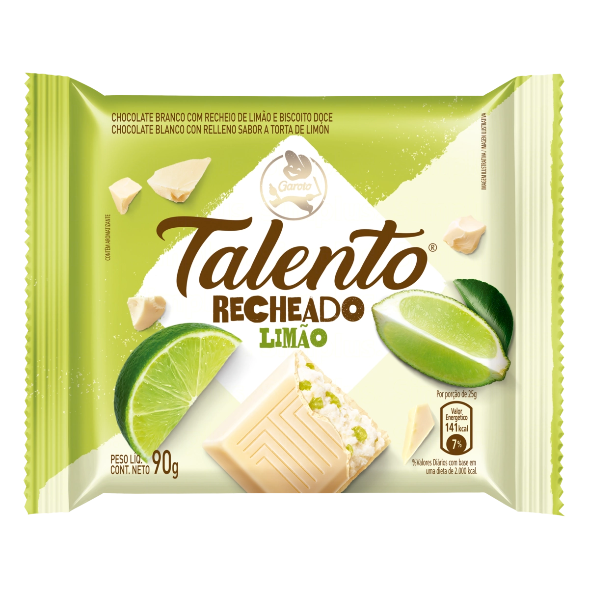 Chocolate Branco Recheio Limão E Biscoito Doce Garoto Talento Pacote 90g
