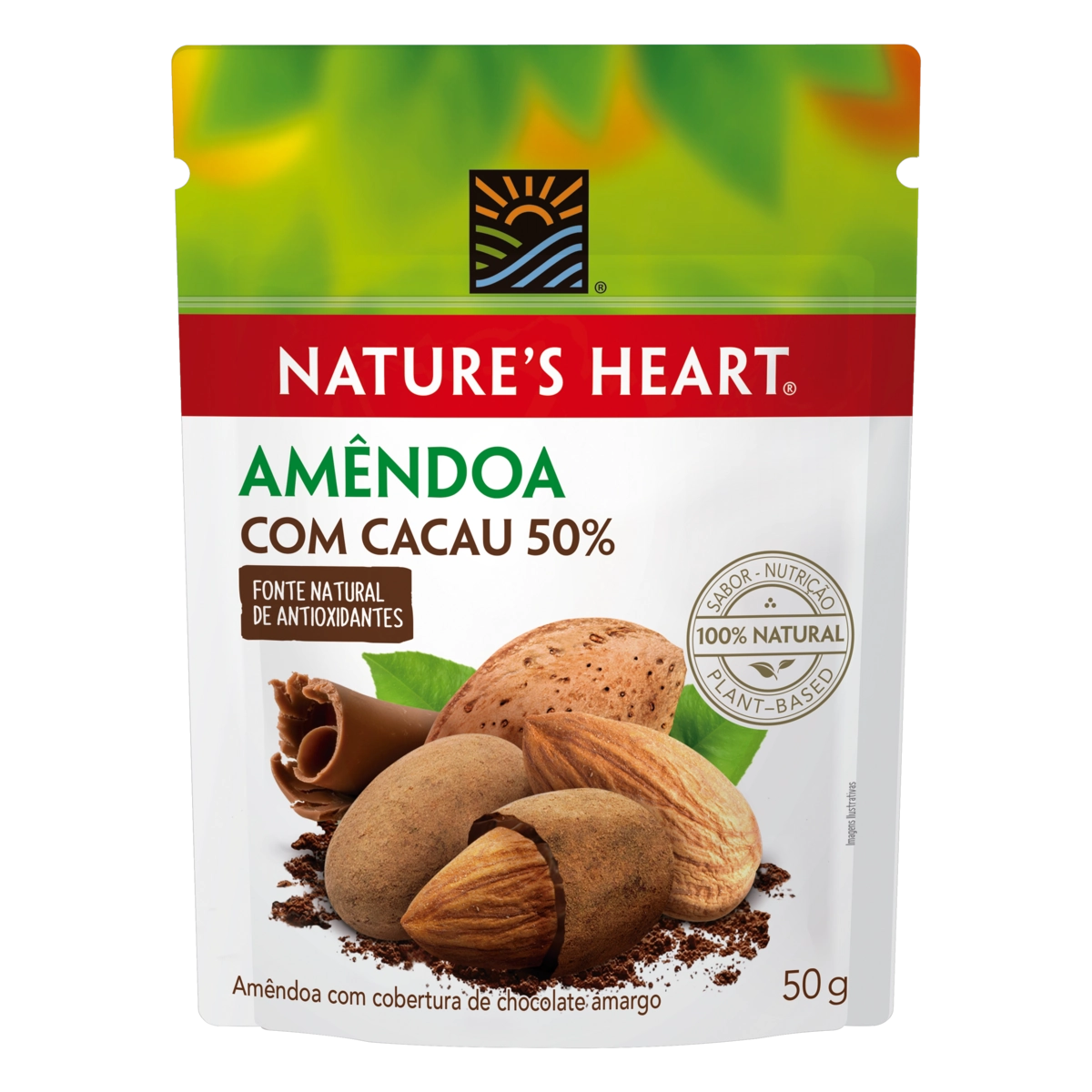 Amêndoa Com Cacau 50 Natures Heart Pouch 50g