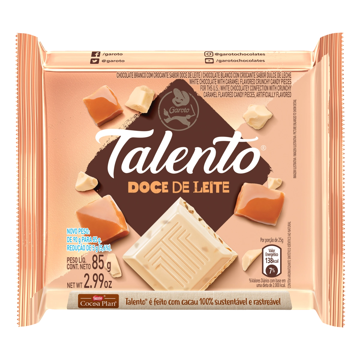 Chocolate Branco Doce De Leite Garoto Talento Pacote 85g