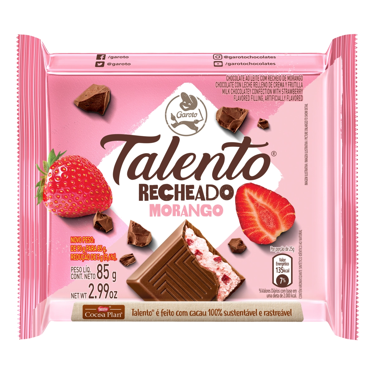 Chocolate Ao Leite Recheio Morango Garoto Talento Pacote 85g
