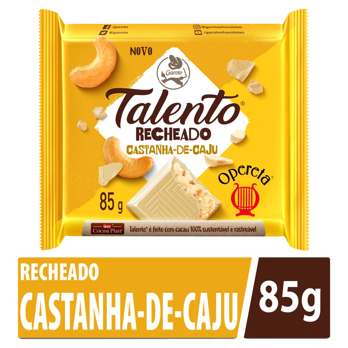 Chocolate Branco Opereta Recheio Castanha De Caju Garoto Talento Pacote 85g