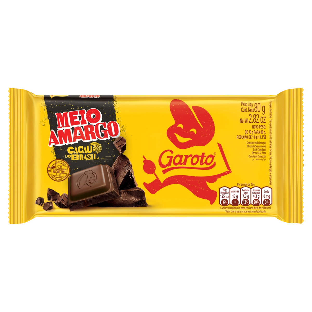 Chocolate Meio Amargo Garoto Pacote 80g
