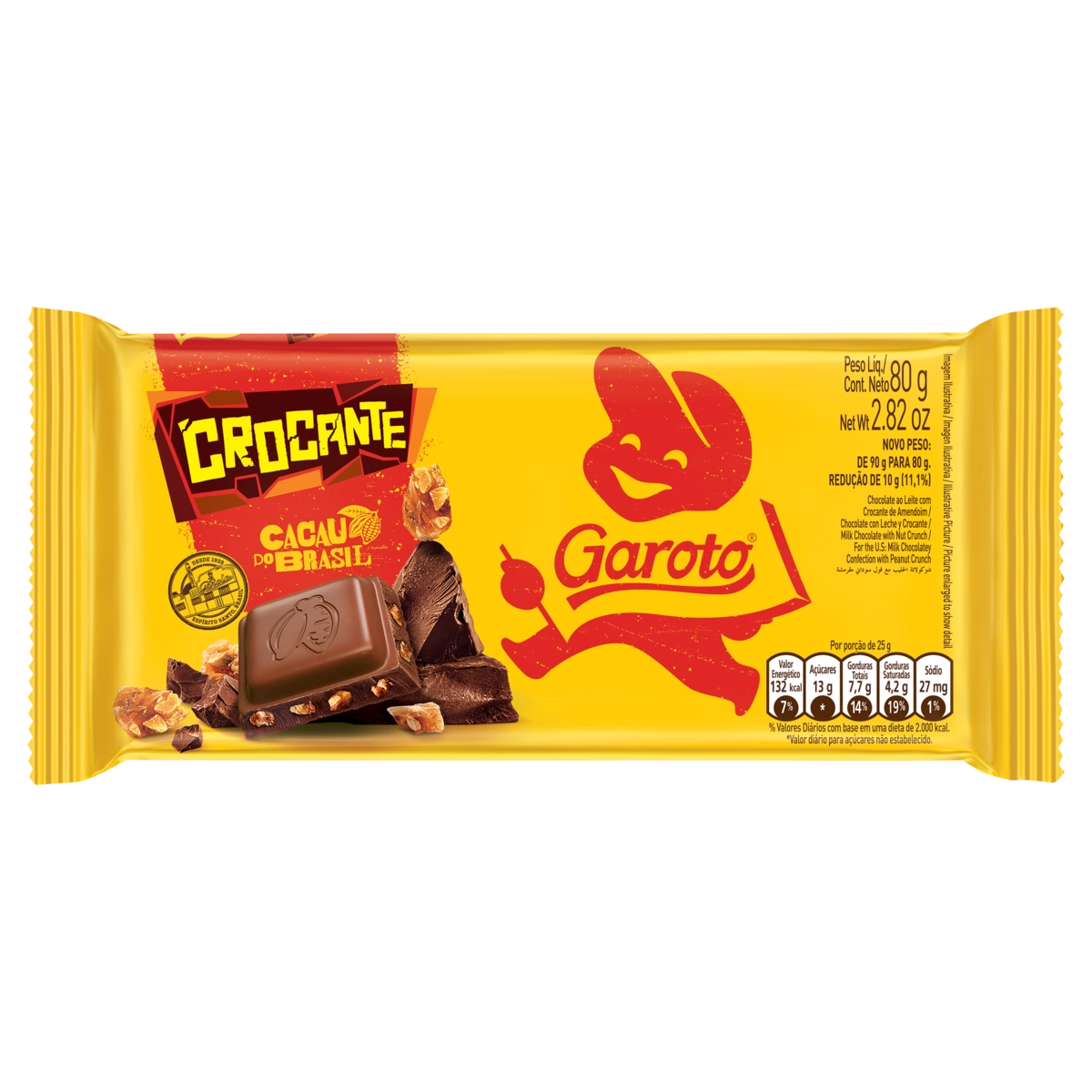 Chocolate Ao Leite Garoto Crocante Pacote 80g