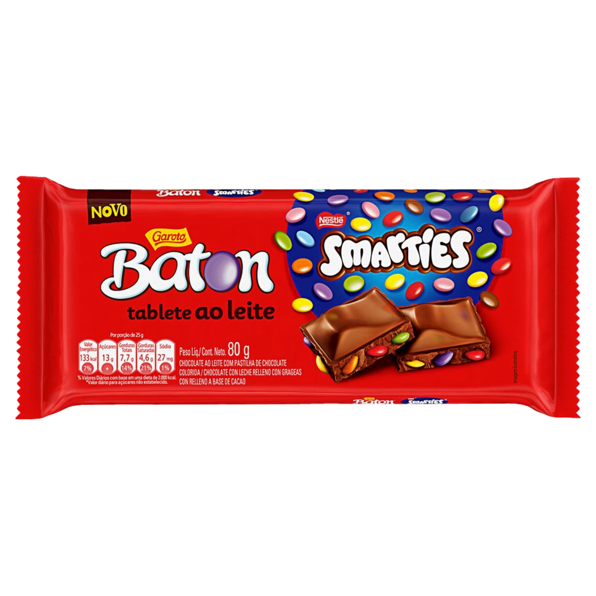Chocolate Ao Leite Smarties Garoto Baton Pacote 80g