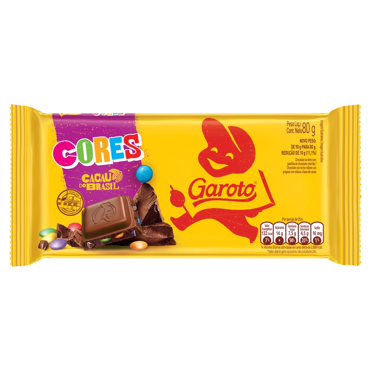 Chocolate Ao Leite Com Pastilhas De Chocolate Coloridas Garoto Cores Pacote 90g