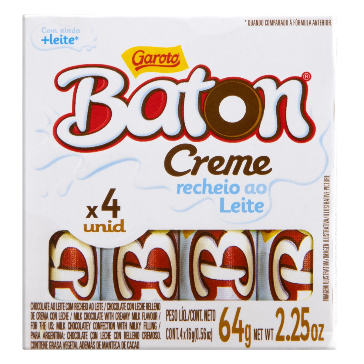 Chocolate Creme Com Recheio Ao Leite Garoto Baton Caixa 64g 4 Unidades