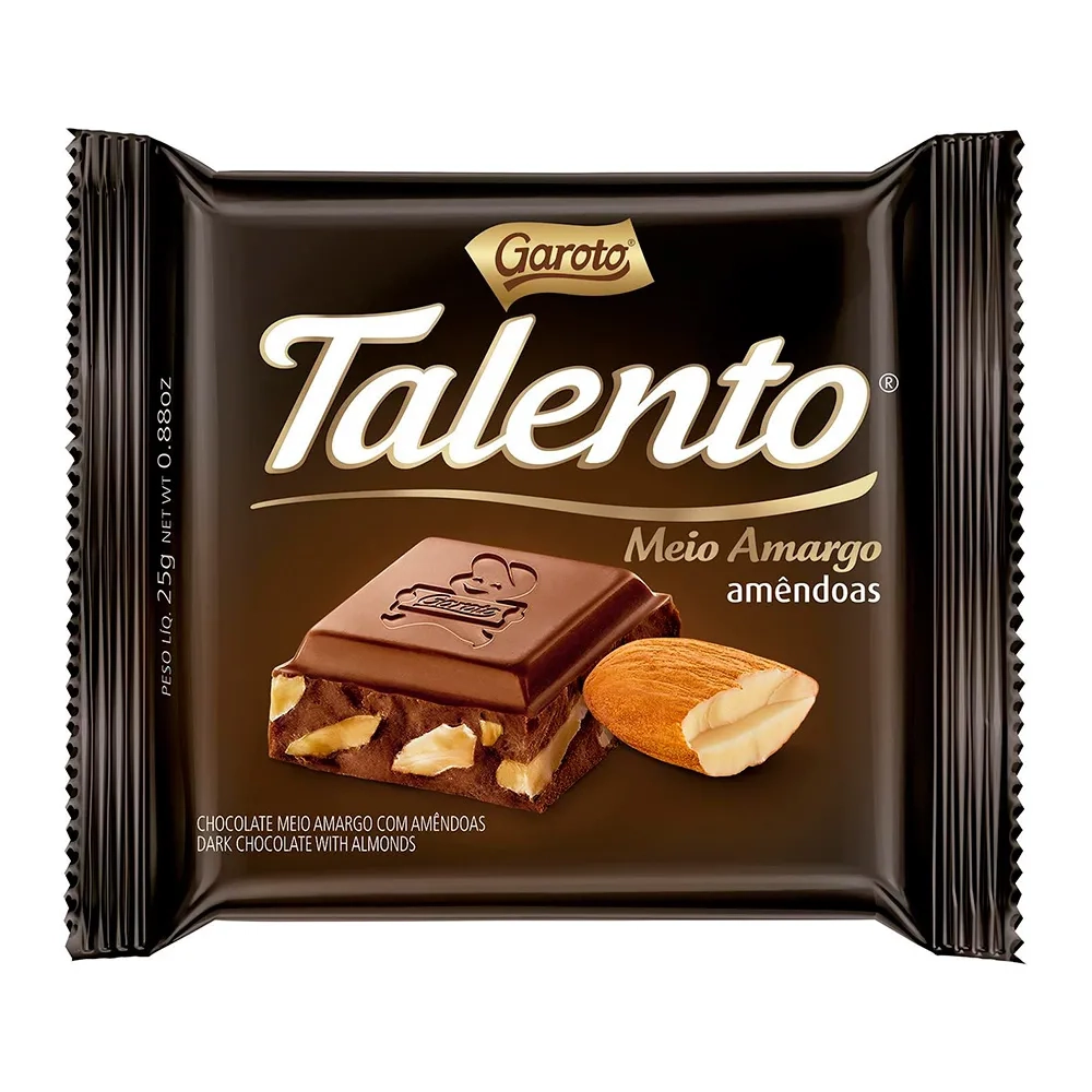 Chocolate Meio Amargo Com Amêndoas Garoto Talento Pacote 25g