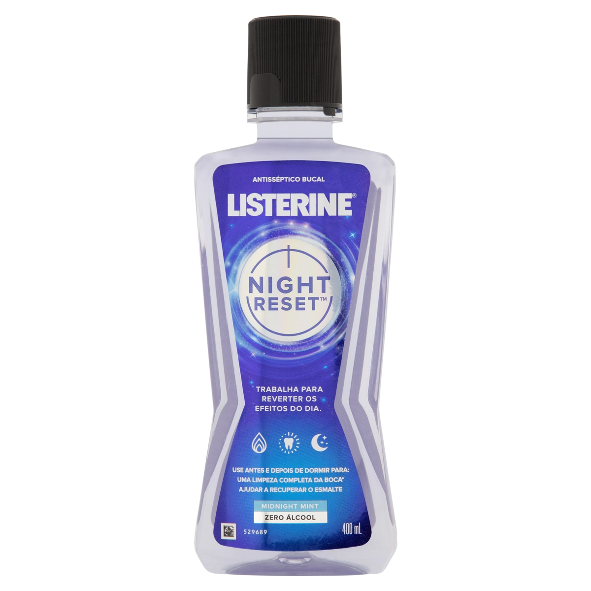 Enxaguante Bucal Antisséptico Zero álcool Midnight Mint Listerine Night Reset Frasco 400ml