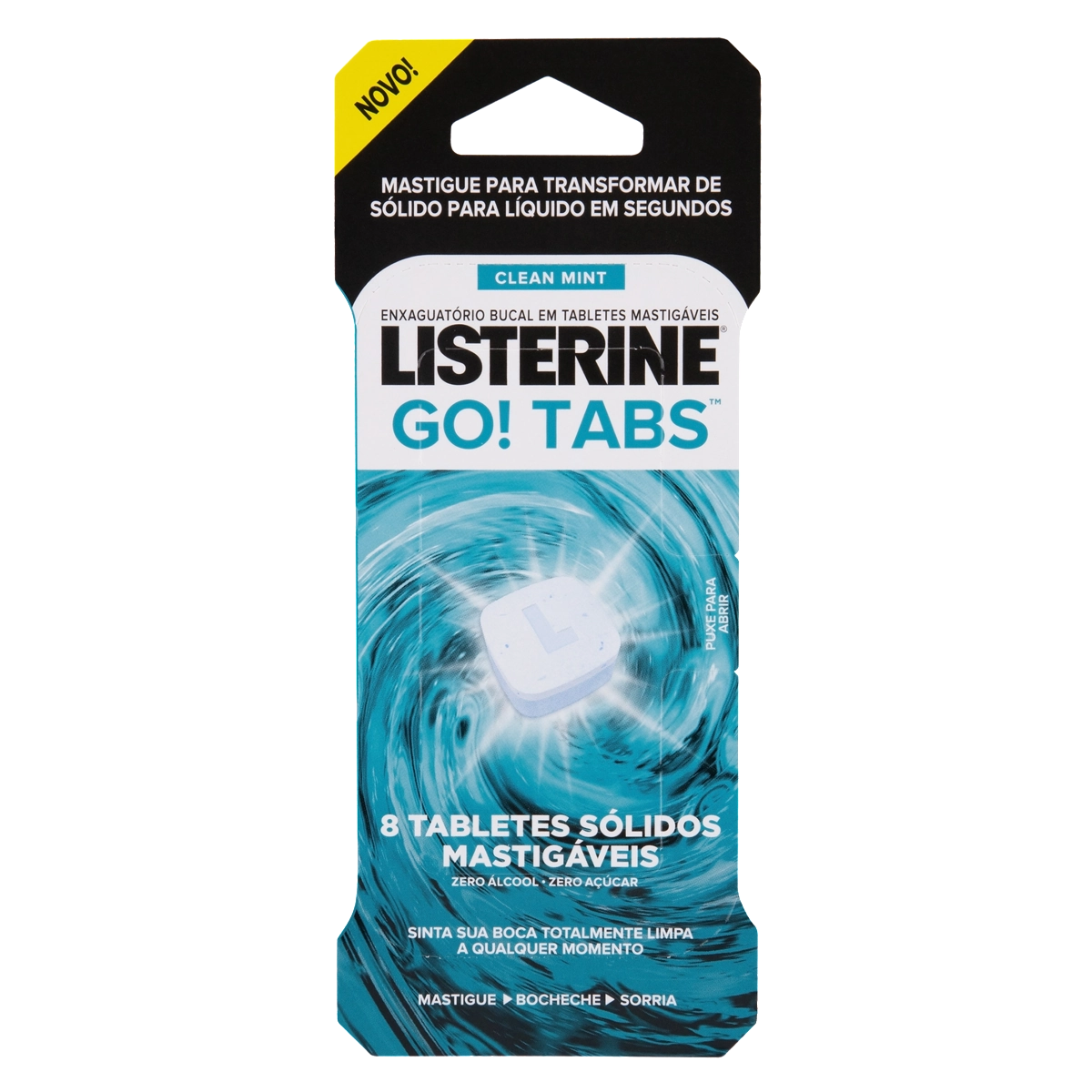Enxaguante Bucal Tablete Zero álcool Clean Mint Listerine Go Tabs Cartela 8 Unidades