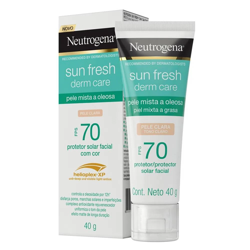 Protetor Solar Facial Pele Clara Fps 70 Neutrogena Sun Fresh Derm Care Bisnaga 40g