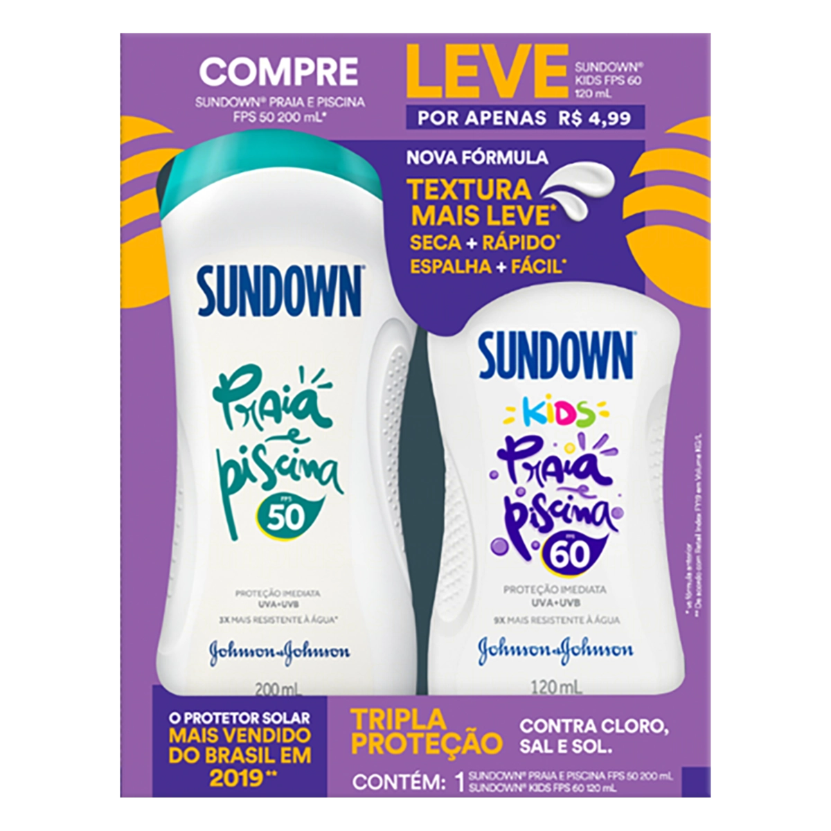 Kit Protetor Solar Fps 50 Praia E Piscina 200ml Protetor Solar Fps 60 Kids 120ml Sundown